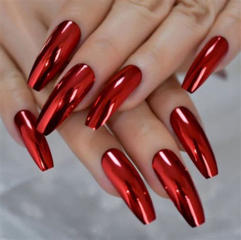 red metallic nail designs